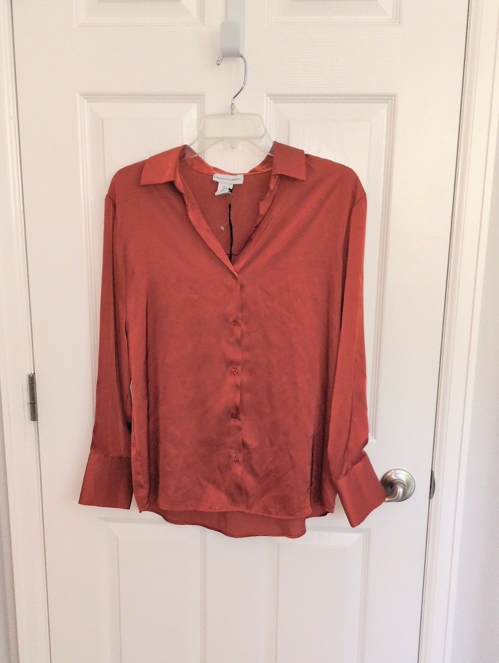 Cupcakes And Cashmere Rust Colored Satin Button Down Blouse - S